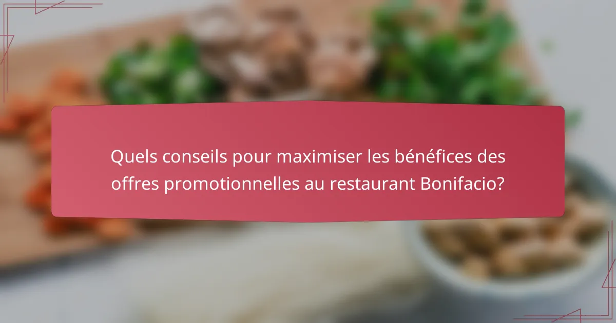Quels conseils pour maximiser les bénéfices des offres promotionnelles au restaurant Bonifacio?